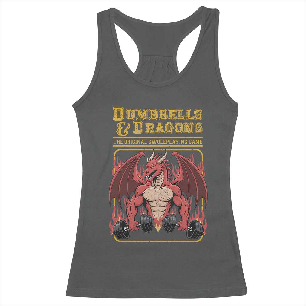Funny RPG Workout Gym Nerd Racerback Tank Top Dumbbells And Dragons The Original Swoleplaying Game TS11 Dark Heather Print Your Wear