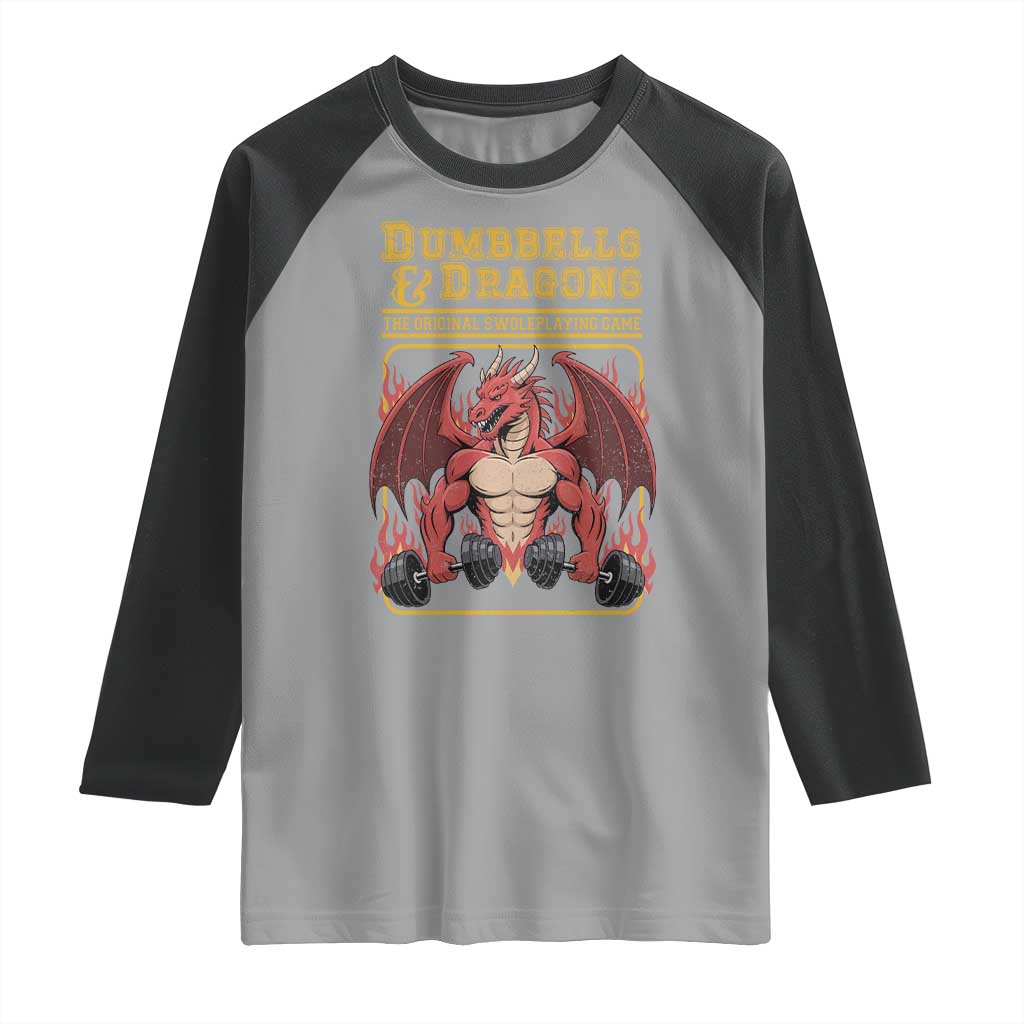 Funny RPG Workout Gym Nerd Raglan Shirt Dumbbells And Dragons The Original Swoleplaying Game TS11 Sport Gray Black Print Your Wear