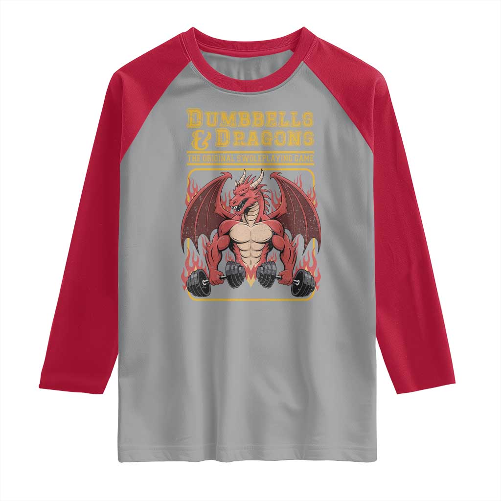 Funny RPG Workout Gym Nerd Raglan Shirt Dumbbells And Dragons The Original Swoleplaying Game TS11 Sport Gray Red Print Your Wear
