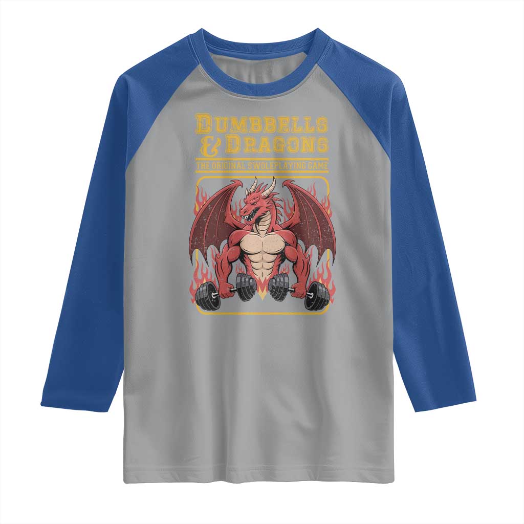 Funny RPG Workout Gym Nerd Raglan Shirt Dumbbells And Dragons The Original Swoleplaying Game TS11 Sport Gray Royal Print Your Wear