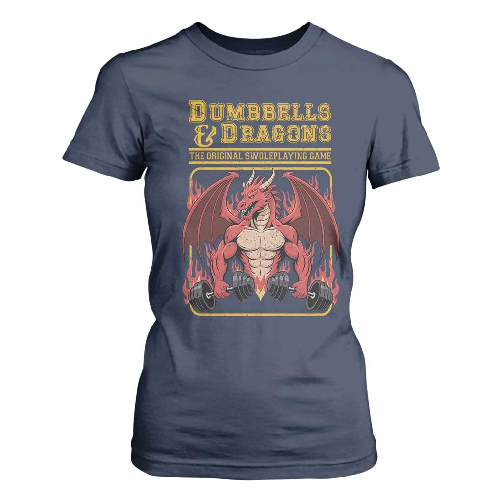 Funny RPG Workout Gym Nerd T Shirt For Women Dumbbells And Dragons The Original Swoleplaying Game TS11 Navy Print Your Wear