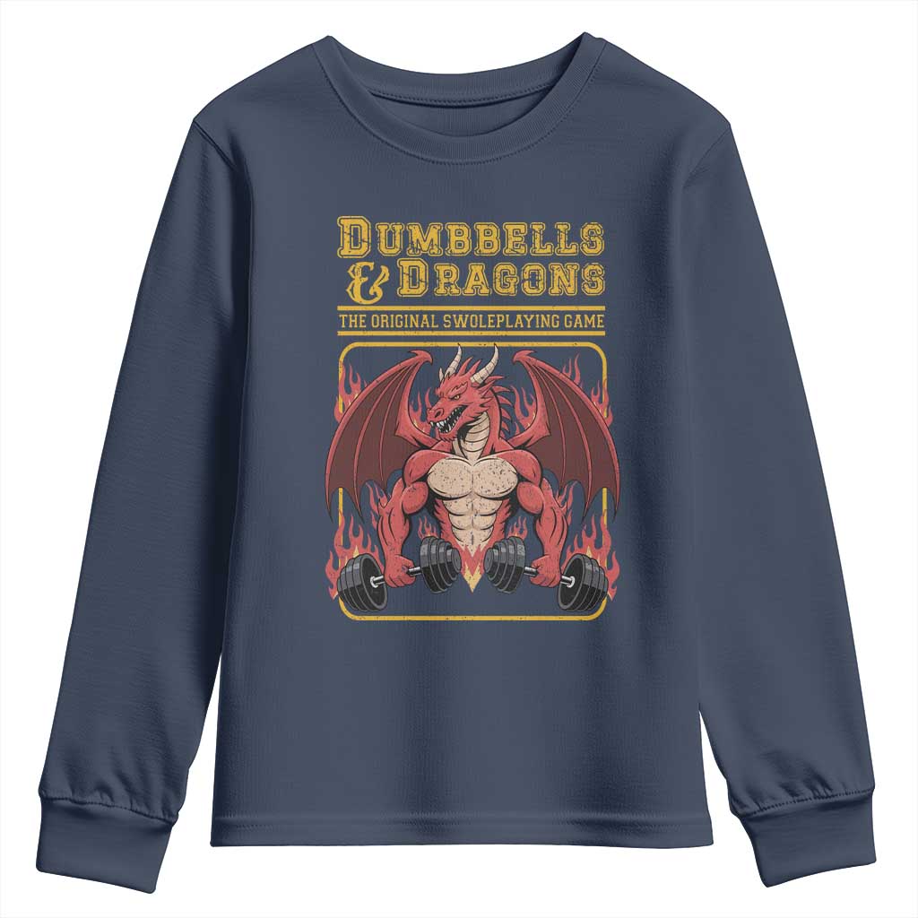 Funny RPG Workout Gym Nerd Youth Sweatshirt Dumbbells And Dragons The Original Swoleplaying Game TS11 Navy Print Your Wear