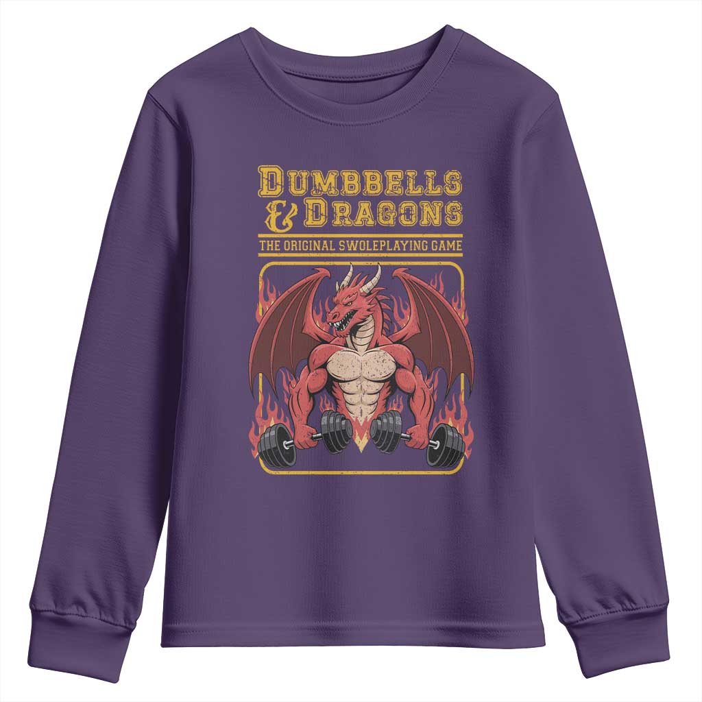 Funny RPG Workout Gym Nerd Youth Sweatshirt Dumbbells And Dragons The Original Swoleplaying Game TS11 Purple Print Your Wear
