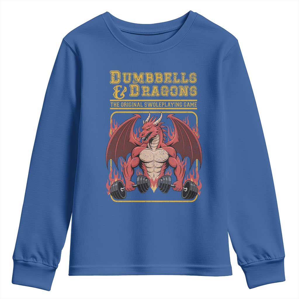Funny RPG Workout Gym Nerd Youth Sweatshirt Dumbbells And Dragons The Original Swoleplaying Game TS11 Royal Blue Print Your Wear
