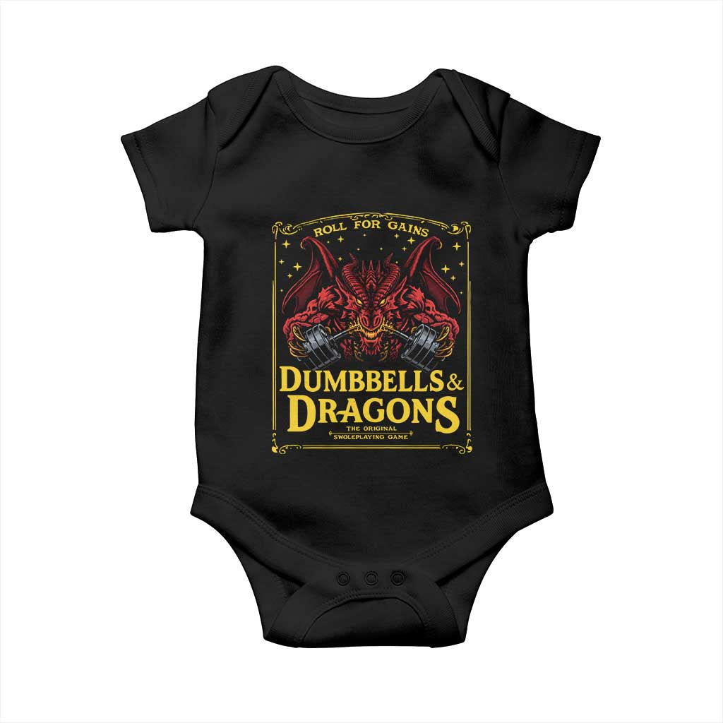 Funny RPG Weightlifting Workout Gym Baby Onesie Dumbbells And Dragons The Original Swoleplaying Game TS11 Black Print Your Wear