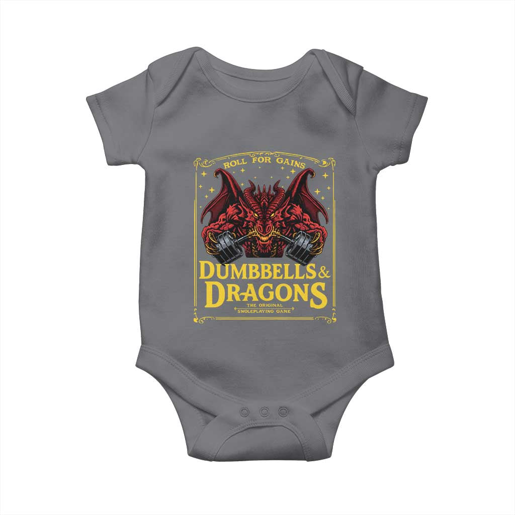 Funny RPG Weightlifting Workout Gym Baby Onesie Dumbbells And Dragons The Original Swoleplaying Game TS11 Charcoal Print Your Wear