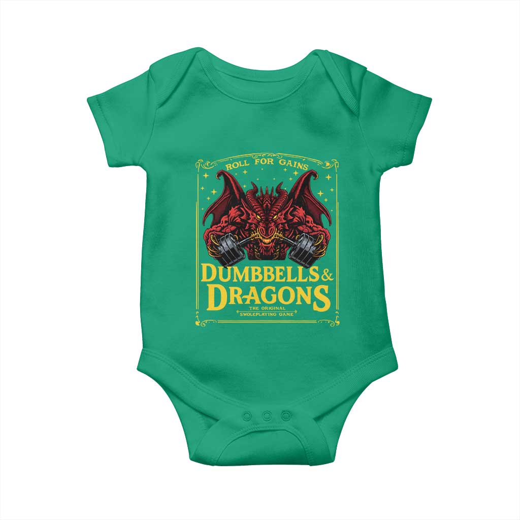 Funny RPG Weightlifting Workout Gym Baby Onesie Dumbbells And Dragons The Original Swoleplaying Game TS11 Irish Green Print Your Wear
