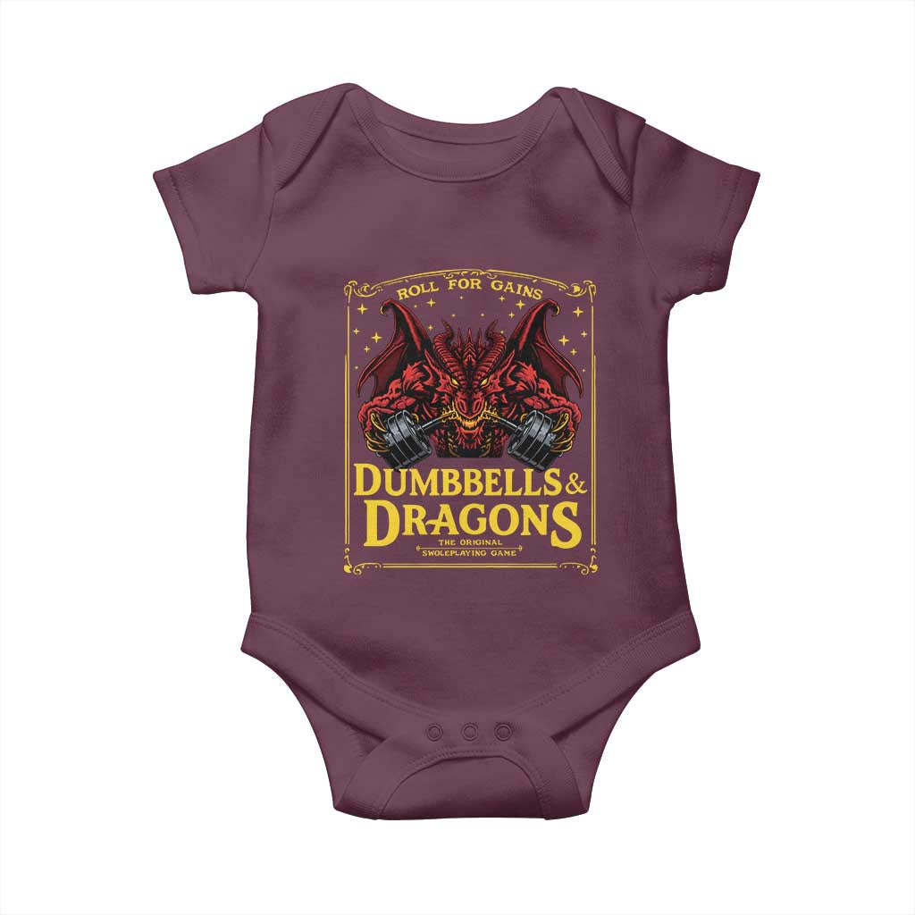 Funny RPG Weightlifting Workout Gym Baby Onesie Dumbbells And Dragons The Original Swoleplaying Game TS11 Maroon Print Your Wear