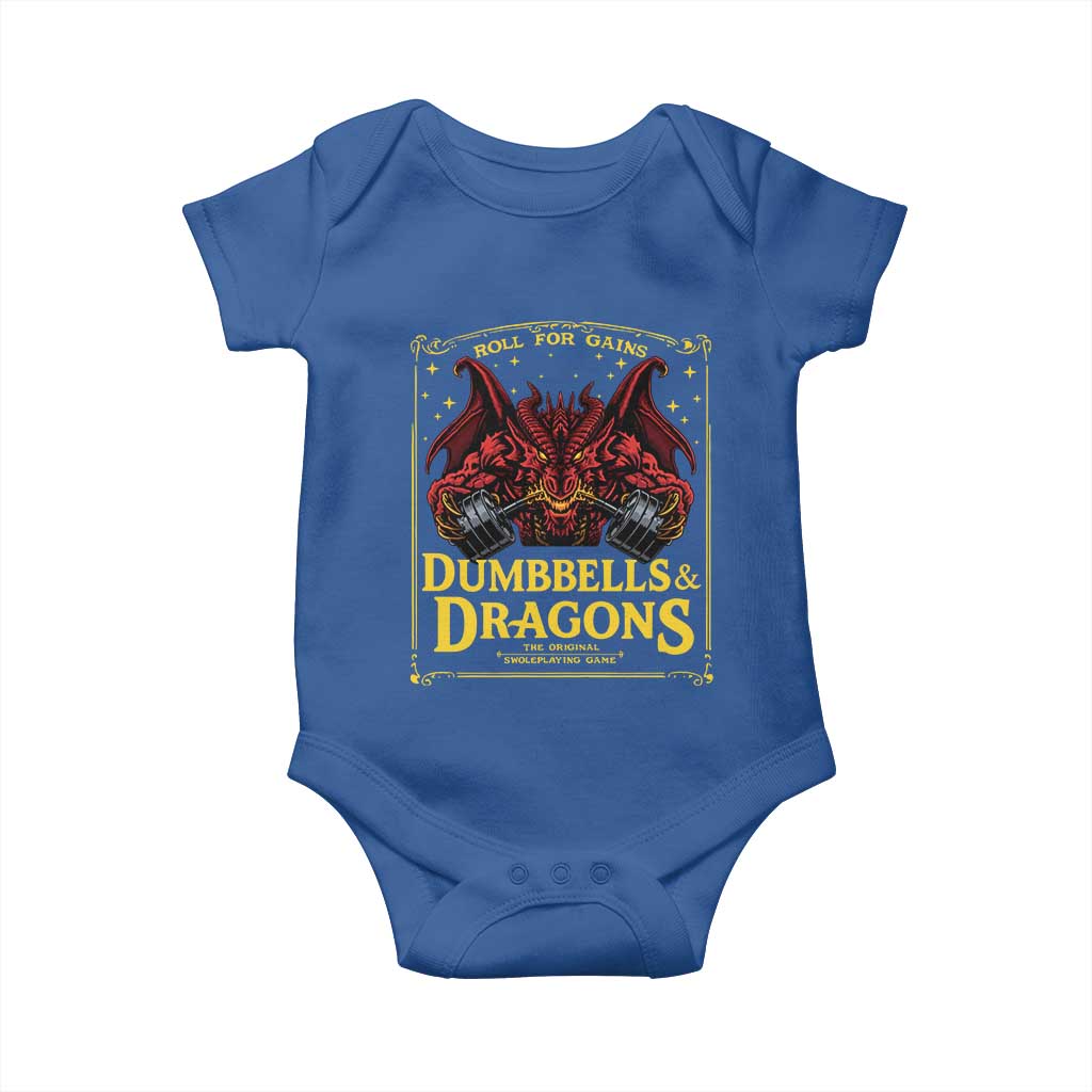 Funny RPG Weightlifting Workout Gym Baby Onesie Dumbbells And Dragons The Original Swoleplaying Game TS11 Royal Blue Print Your Wear