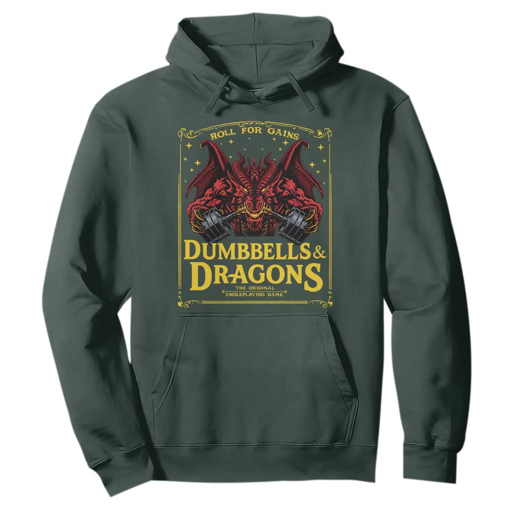 Funny RPG Weightlifting Workout Gym Hoodie Dumbbells And Dragons The Original Swoleplaying Game TS11 Dark Forest Green Print Your Wear
