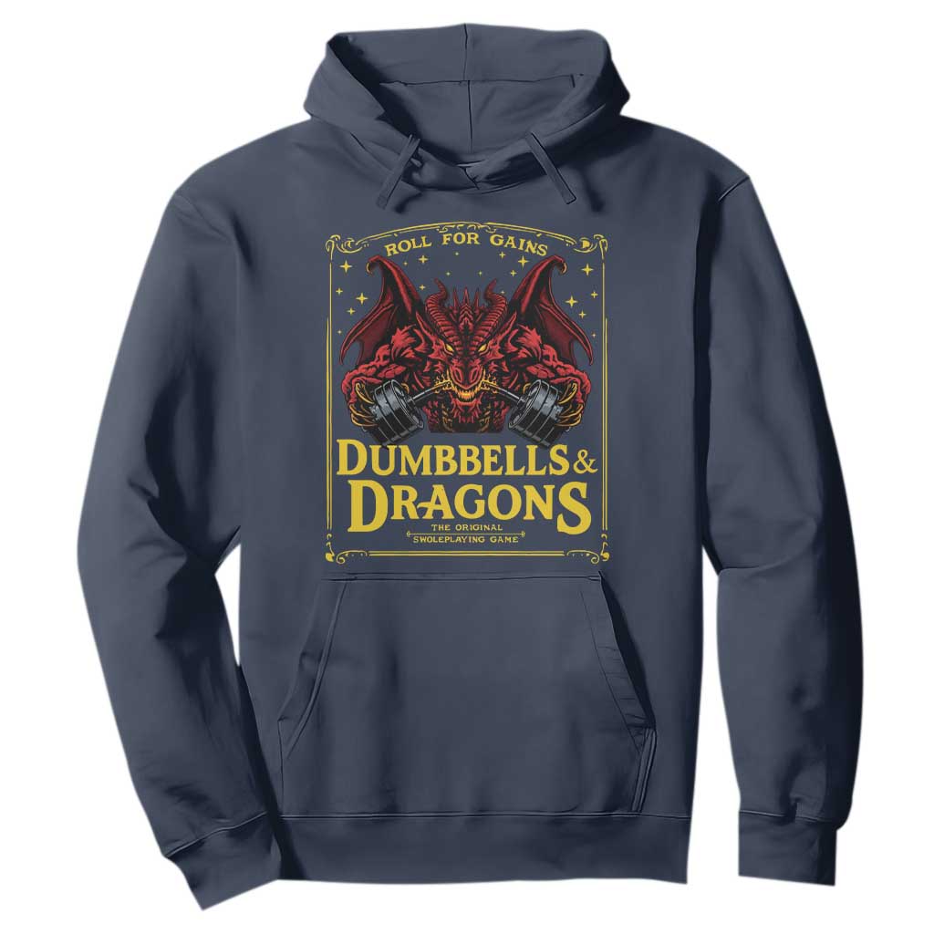 Funny RPG Weightlifting Workout Gym Hoodie Dumbbells And Dragons The Original Swoleplaying Game TS11 Navy Print Your Wear