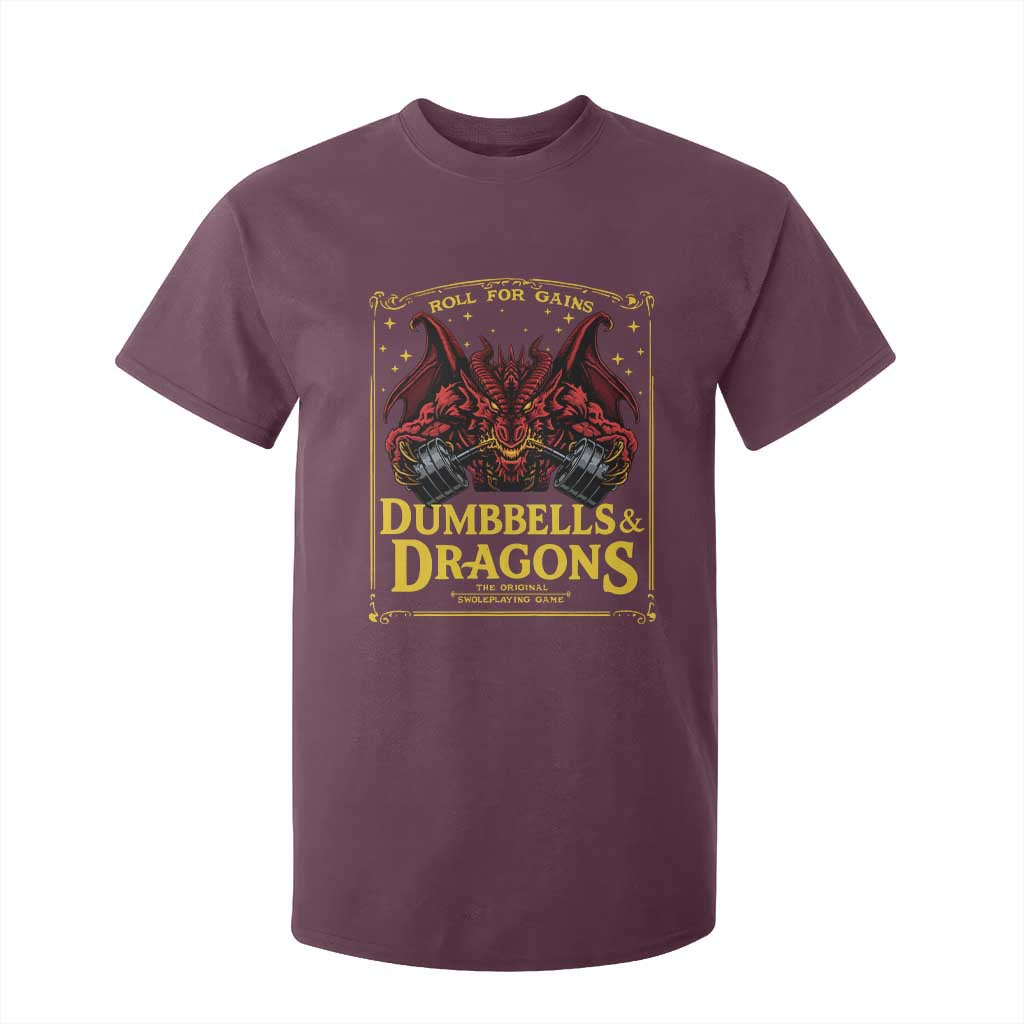Funny RPG Weightlifting Workout Gym T Shirt For Kid Dumbbells And Dragons The Original Swoleplaying Game TS11 Maroon Print Your Wear