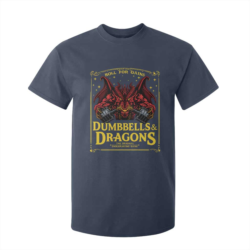 Funny RPG Weightlifting Workout Gym T Shirt For Kid Dumbbells And Dragons The Original Swoleplaying Game TS11 Navy Print Your Wear
