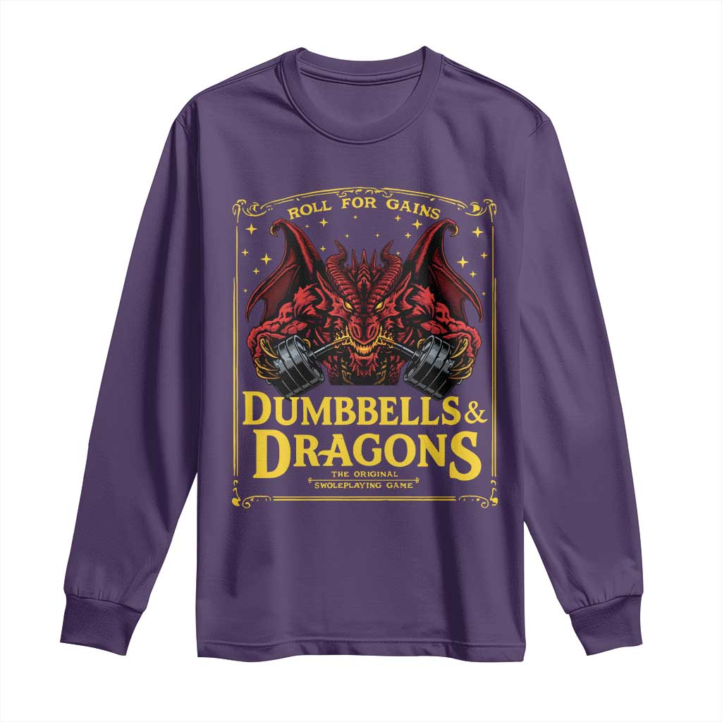 Funny RPG Weightlifting Workout Gym Long Sleeve Shirt Dumbbells And Dragons The Original Swoleplaying Game TS11 Purple Print Your Wear
