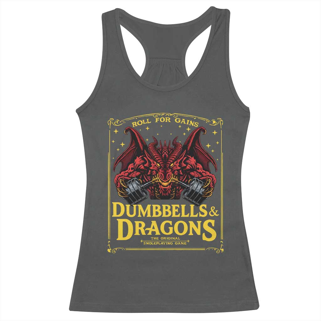 Funny RPG Weightlifting Workout Gym Racerback Tank Top Dumbbells And Dragons The Original Swoleplaying Game TS11 Dark Heather Print Your Wear