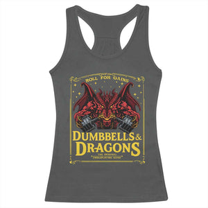 Funny RPG Weightlifting Workout Gym Racerback Tank Top Dumbbells And Dragons The Original Swoleplaying Game TS11 Dark Heather Print Your Wear