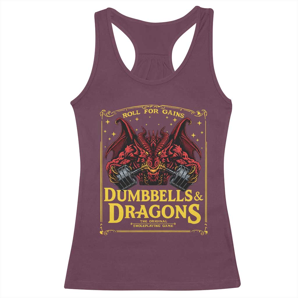 Funny RPG Weightlifting Workout Gym Racerback Tank Top Dumbbells And Dragons The Original Swoleplaying Game TS11 Maroon Print Your Wear