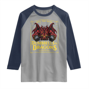 Funny RPG Weightlifting Workout Gym Raglan Shirt Dumbbells And Dragons The Original Swoleplaying Game TS11 Sport Gray Navy Print Your Wear