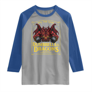 Funny RPG Weightlifting Workout Gym Raglan Shirt Dumbbells And Dragons The Original Swoleplaying Game TS11 Sport Gray Royal Print Your Wear