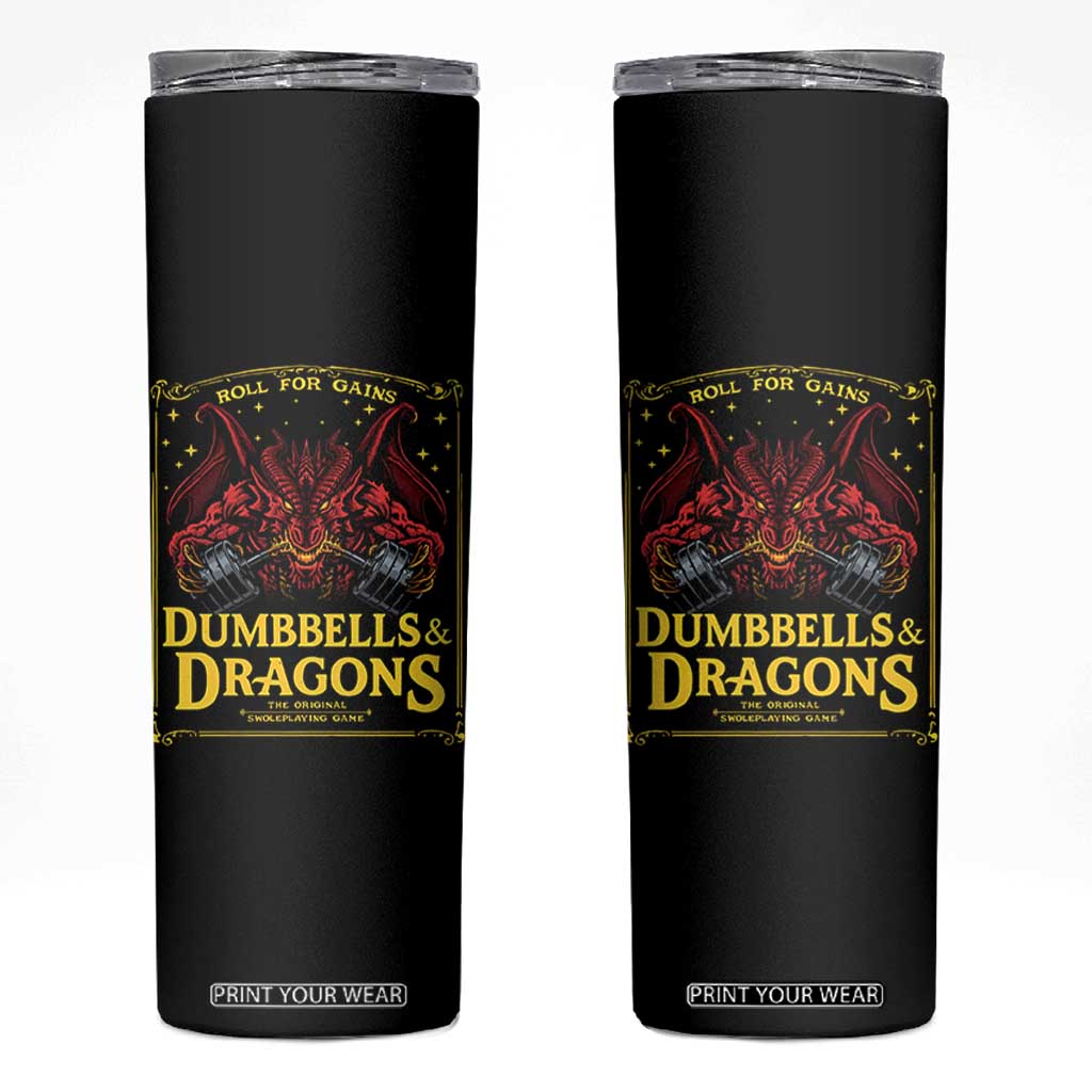 Funny RPG Weightlifting Workout Gym Skinny Tumbler Dumbbells And Dragons The Original Swoleplaying Game TS11 Black Print Your Wear