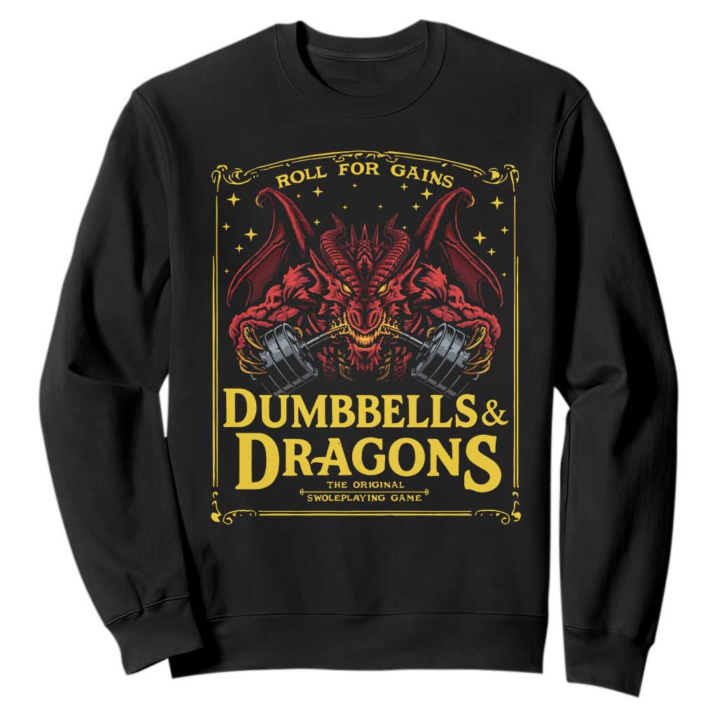 Funny RPG Weightlifting Workout Gym Sweatshirt Dumbbells And Dragons The Original Swoleplaying Game TS11 Black Print Your Wear