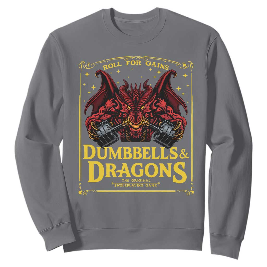 Funny RPG Weightlifting Workout Gym Sweatshirt Dumbbells And Dragons The Original Swoleplaying Game TS11 Charcoal Print Your Wear
