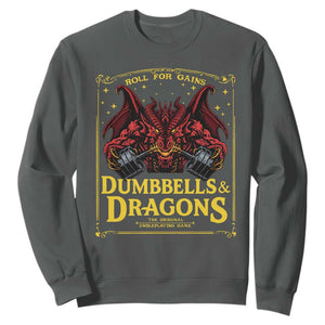 Funny RPG Weightlifting Workout Gym Sweatshirt Dumbbells And Dragons The Original Swoleplaying Game TS11 Dark Heather Print Your Wear