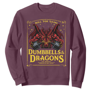 Funny RPG Weightlifting Workout Gym Sweatshirt Dumbbells And Dragons The Original Swoleplaying Game TS11 Maroon Print Your Wear