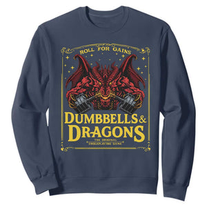 Funny RPG Weightlifting Workout Gym Sweatshirt Dumbbells And Dragons The Original Swoleplaying Game TS11 Navy Print Your Wear