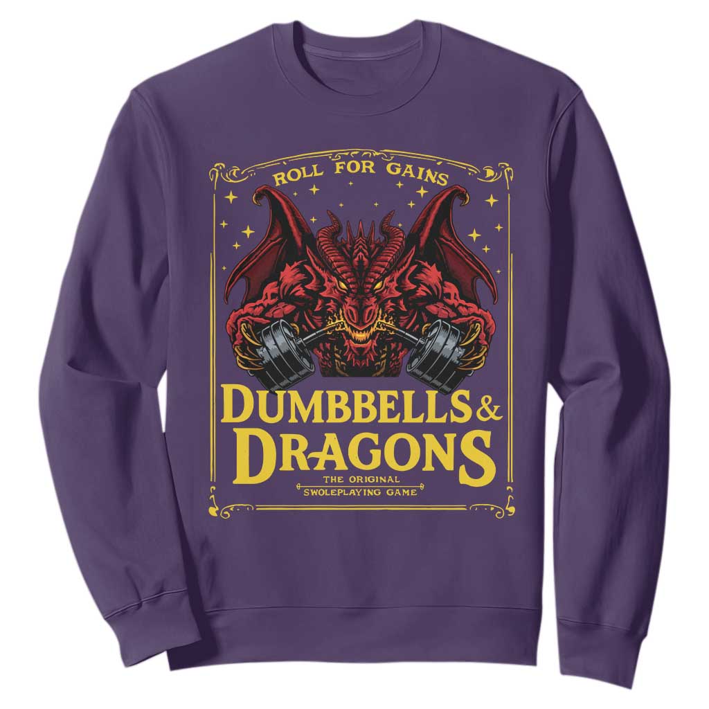Funny RPG Weightlifting Workout Gym Sweatshirt Dumbbells And Dragons The Original Swoleplaying Game TS11 Purple Print Your Wear