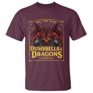 Funny RPG Weightlifting Workout Gym T Shirt - Dumbbells And Dragons The Original Swoleplaying Game TS11 Maroon Print Your Wear