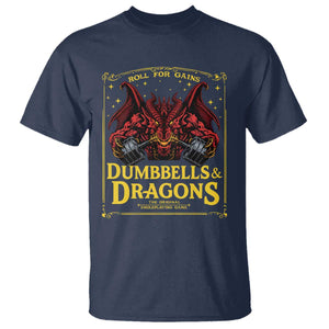 Funny RPG Weightlifting Workout Gym T Shirt - Dumbbells And Dragons The Original Swoleplaying Game TS11 Navy Print Your Wear