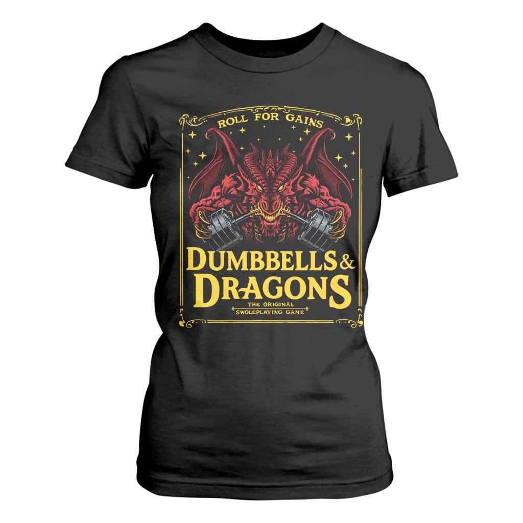 Funny RPG Weightlifting Workout Gym T Shirt For Women Dumbbells And Dragons The Original Swoleplaying Game TS11 Black Print Your Wear