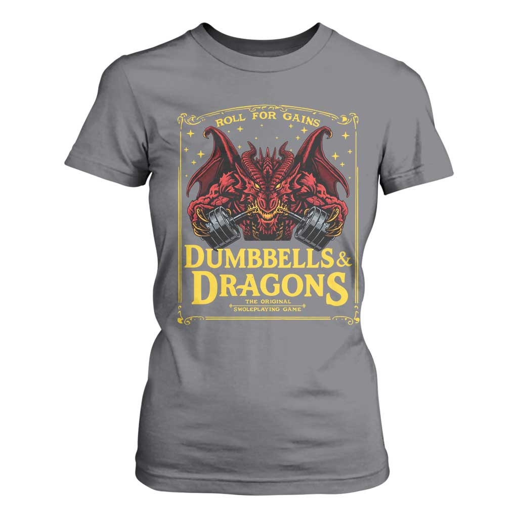 Funny RPG Weightlifting Workout Gym T Shirt For Women Dumbbells And Dragons The Original Swoleplaying Game TS11 Charcoal Print Your Wear