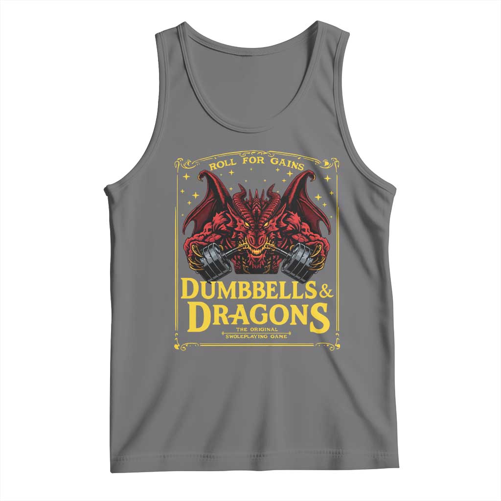 Funny RPG Weightlifting Workout Gym Tank Top Dumbbells And Dragons The Original Swoleplaying Game TS11 Black Heather Print Your Wear
