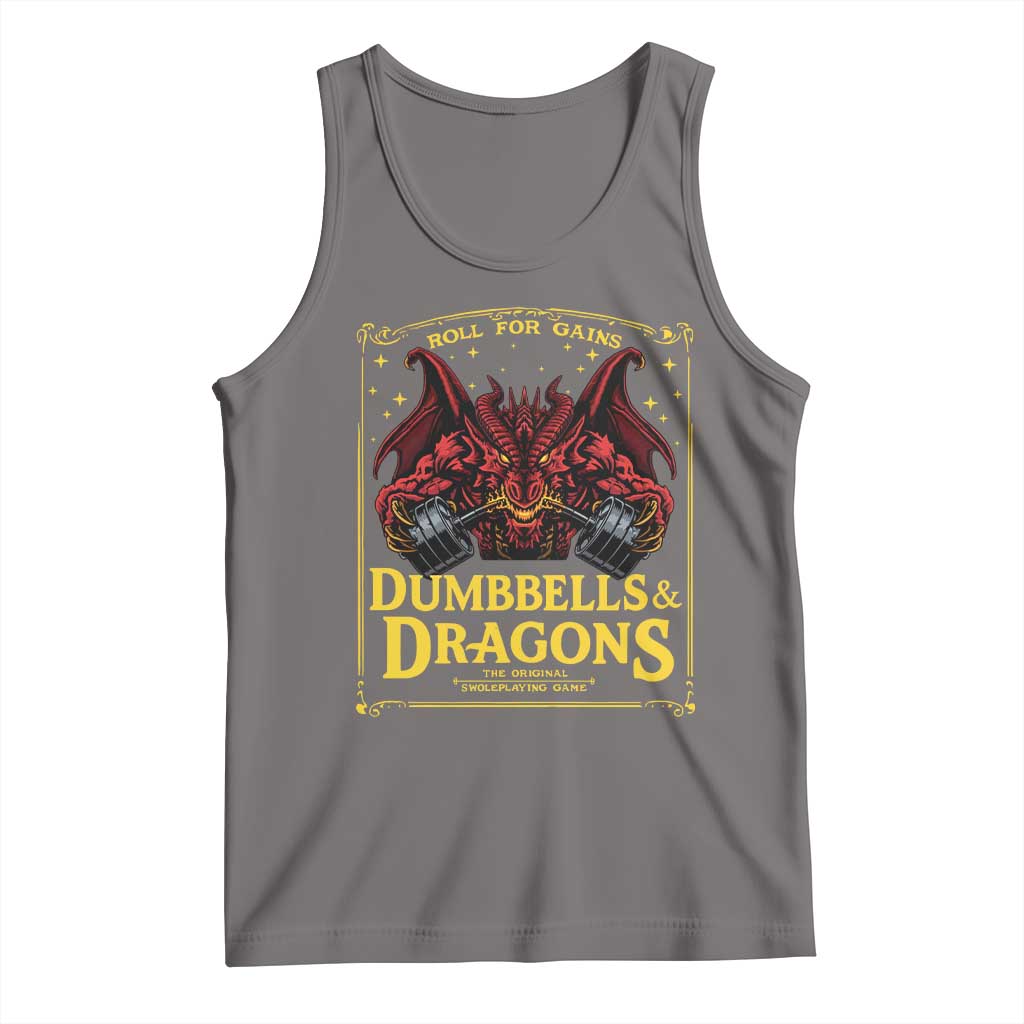 Funny RPG Weightlifting Workout Gym Tank Top Dumbbells And Dragons The Original Swoleplaying Game TS11 Deep Heather Print Your Wear