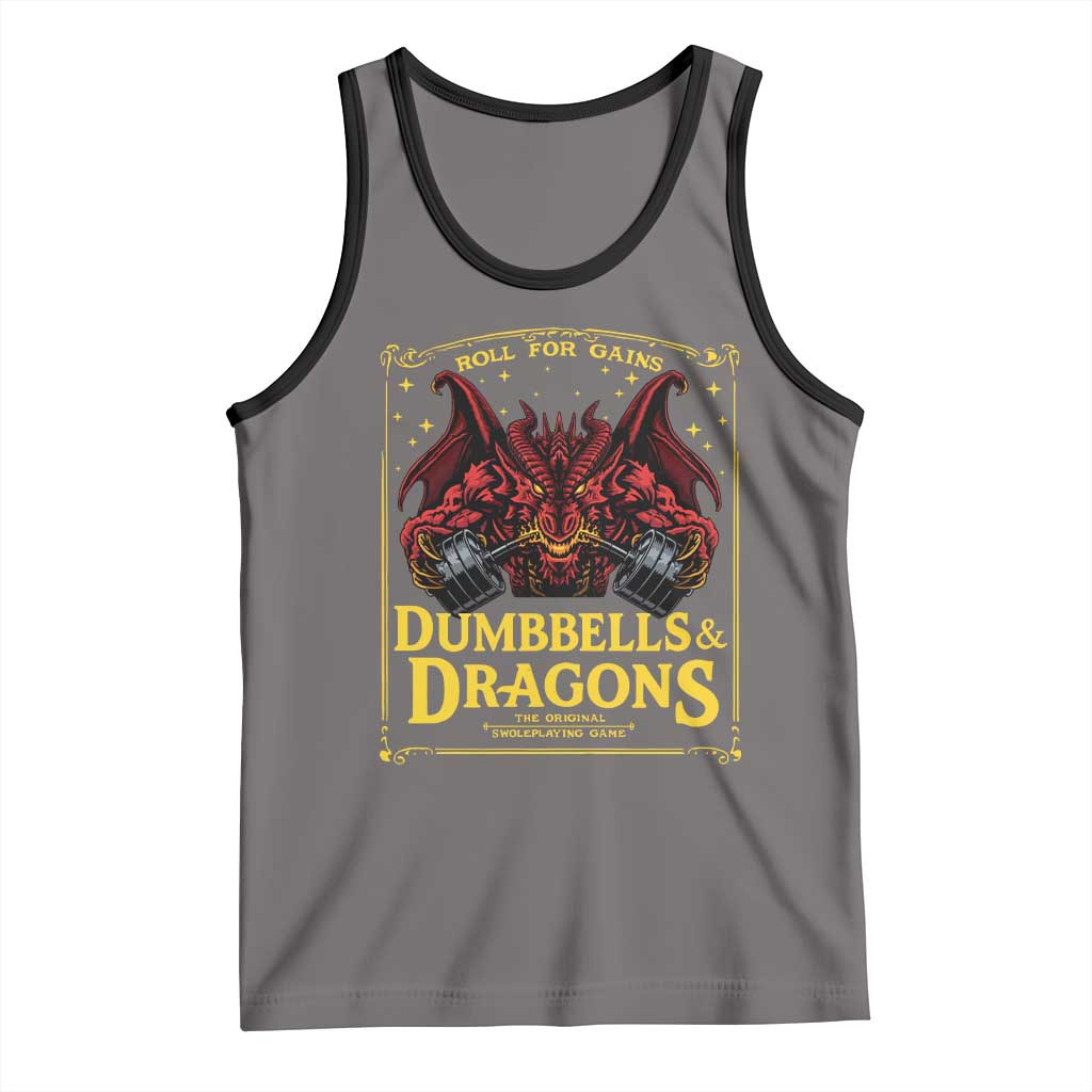 Funny RPG Weightlifting Workout Gym Tank Top Dumbbells And Dragons The Original Swoleplaying Game TS11 Deep Heather Black Print Your Wear
