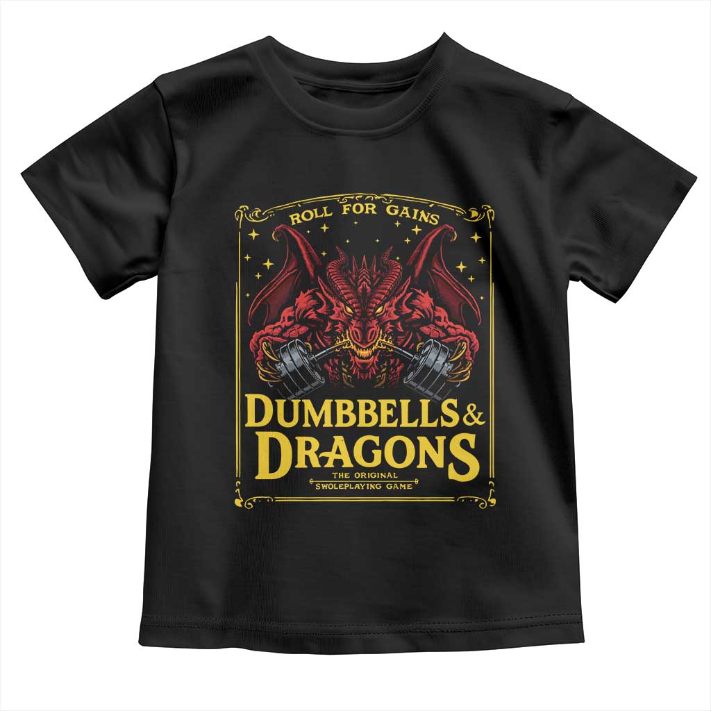 Funny RPG Weightlifting Workout Gym Toddler T Shirt Dumbbells And Dragons The Original Swoleplaying Game TS11 Black Print Your Wear