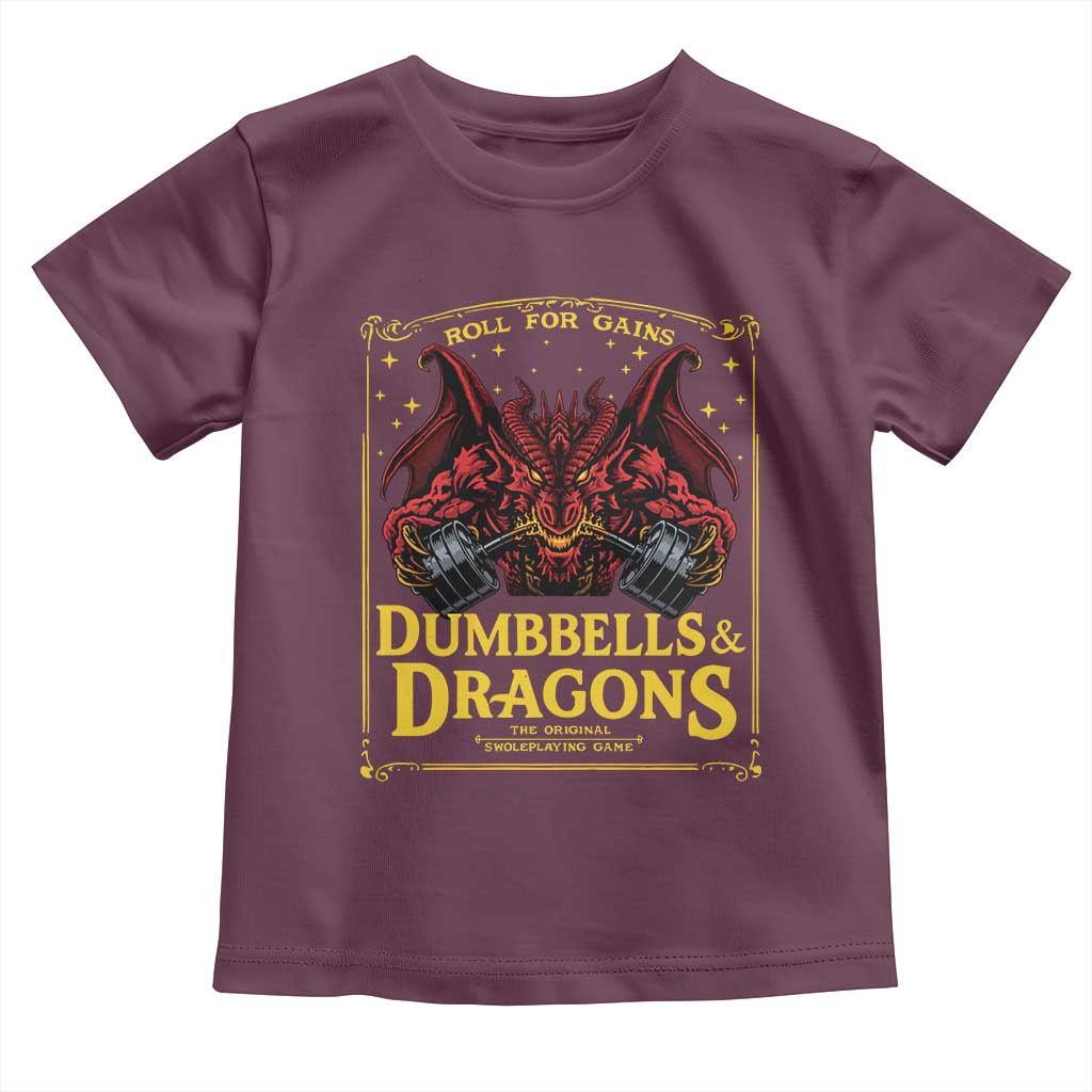 Funny RPG Weightlifting Workout Gym Toddler T Shirt Dumbbells And Dragons The Original Swoleplaying Game TS11 Maroon Print Your Wear
