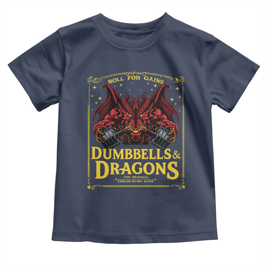 Funny RPG Weightlifting Workout Gym Toddler T Shirt Dumbbells And Dragons The Original Swoleplaying Game TS11 Navy Print Your Wear