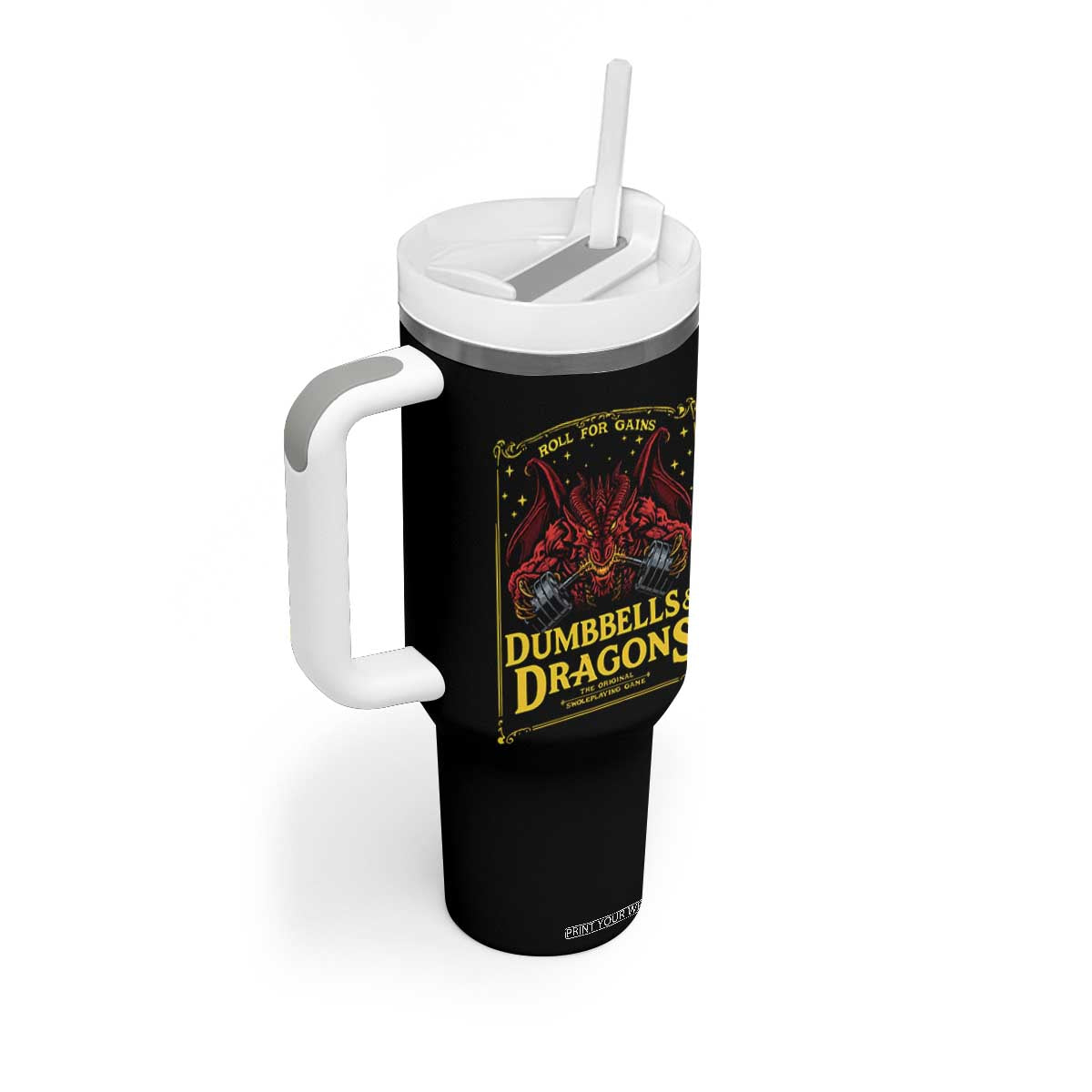 Funny RPG Weightlifting Workout Gym Tumbler With Handle Dumbbells And Dragons The Original Swoleplaying Game TS11 Print Your Wear