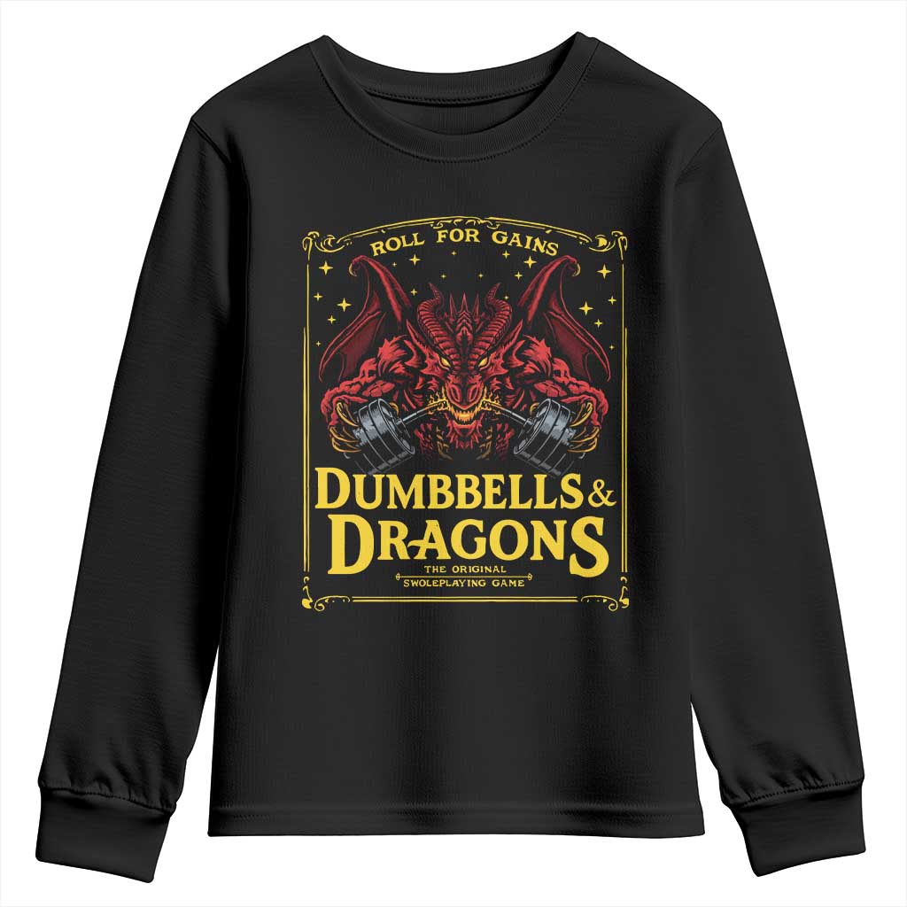Funny RPG Weightlifting Workout Gym Youth Sweatshirt Dumbbells And Dragons The Original Swoleplaying Game TS11 Black Print Your Wear