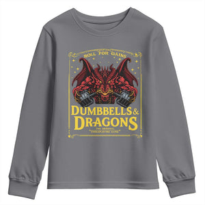 Funny RPG Weightlifting Workout Gym Youth Sweatshirt Dumbbells And Dragons The Original Swoleplaying Game TS11 Charcoal Print Your Wear