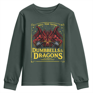 Funny RPG Weightlifting Workout Gym Youth Sweatshirt Dumbbells And Dragons The Original Swoleplaying Game TS11 Dark Forest Green Print Your Wear
