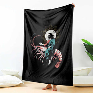 Funny Christian Prawn Throw Blanket Retro Jesus Riding A Shrimp Meme TS11 Print Your Wear