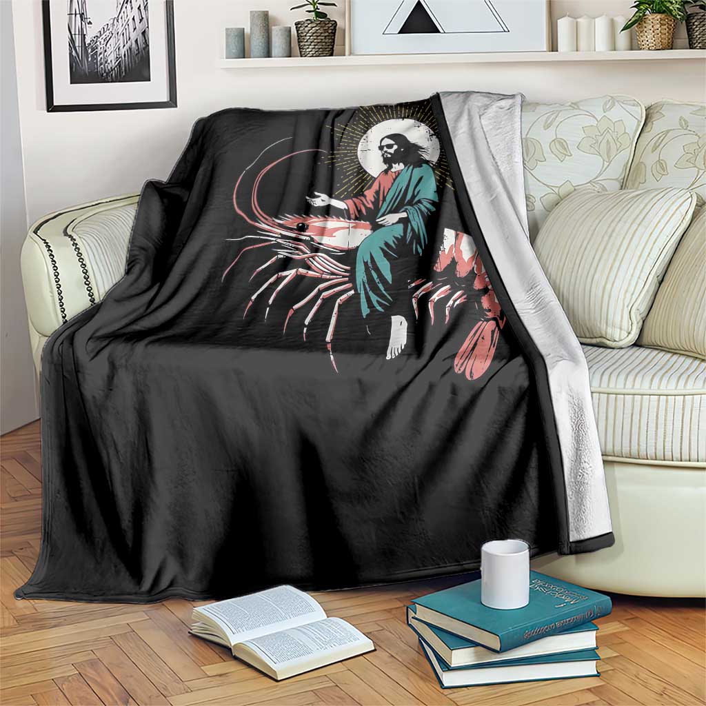 Funny Christian Prawn Throw Blanket Retro Jesus Riding A Shrimp Meme TS11 Print Your Wear
