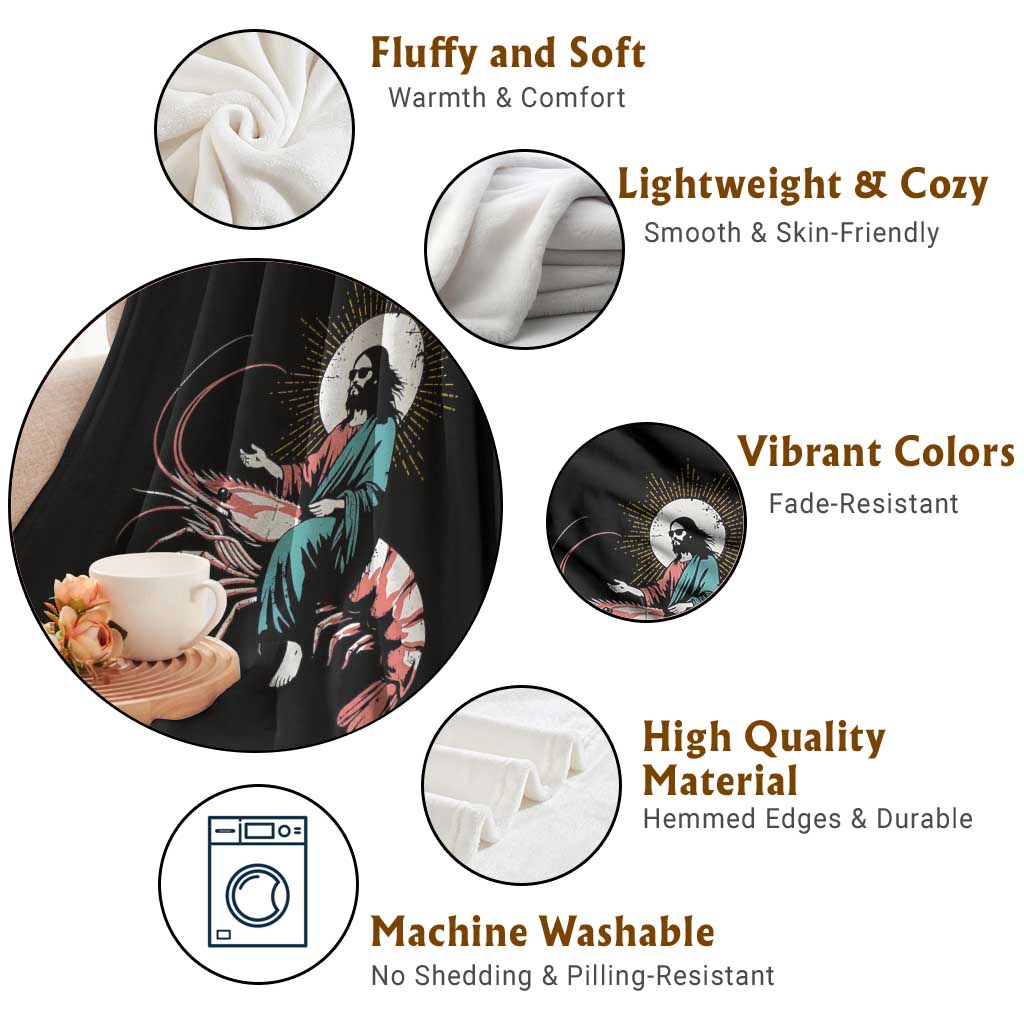 Funny Christian Prawn Throw Blanket Retro Jesus Riding A Shrimp Meme TS11 Print Your Wear