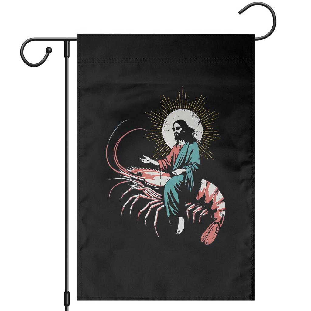Funny Christian Prawn Garden Flag Retro Jesus Riding A Shrimp Meme TS11 Black Print Your Wear