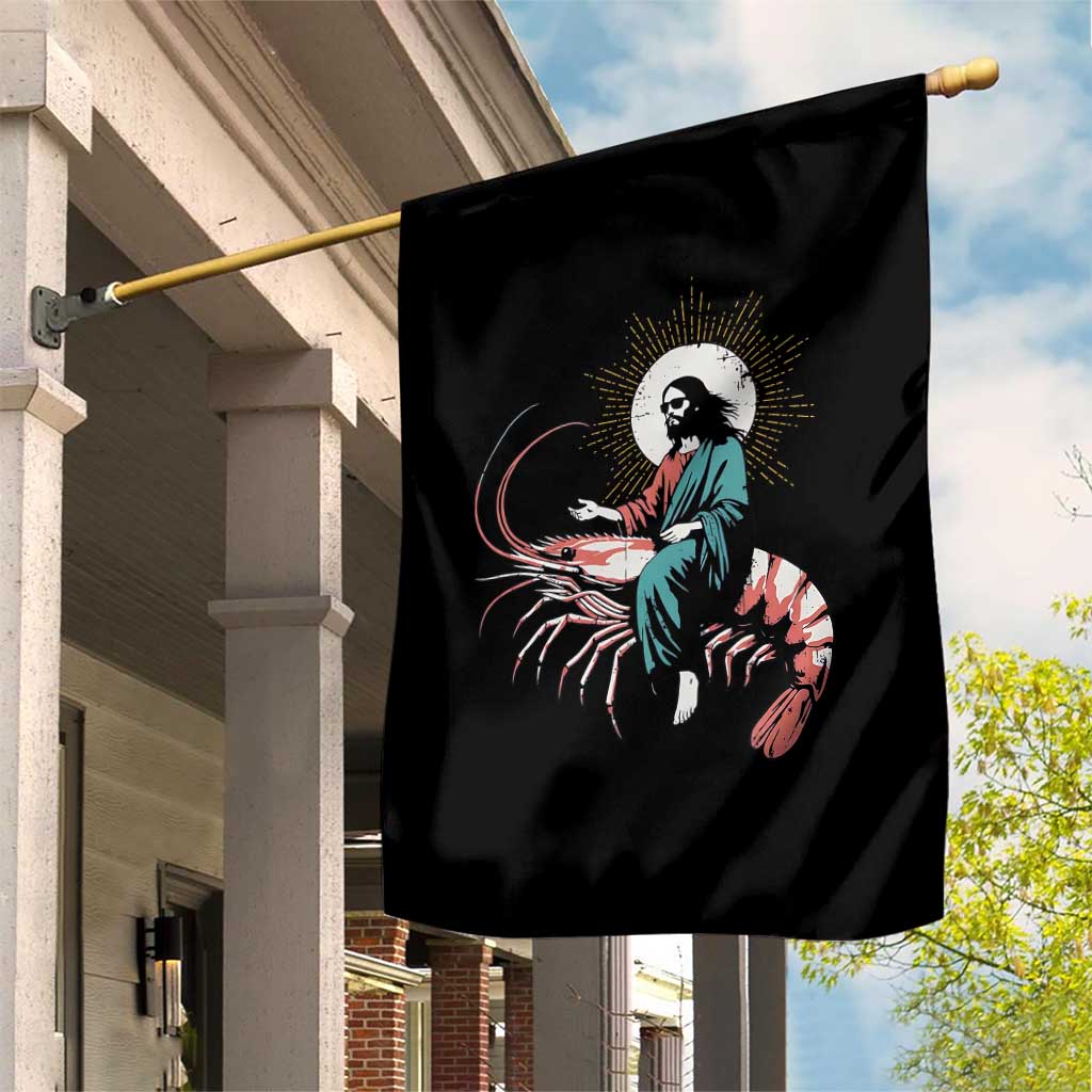Funny Christian Prawn Garden Flag Retro Jesus Riding A Shrimp Meme TS11 Print Your Wear