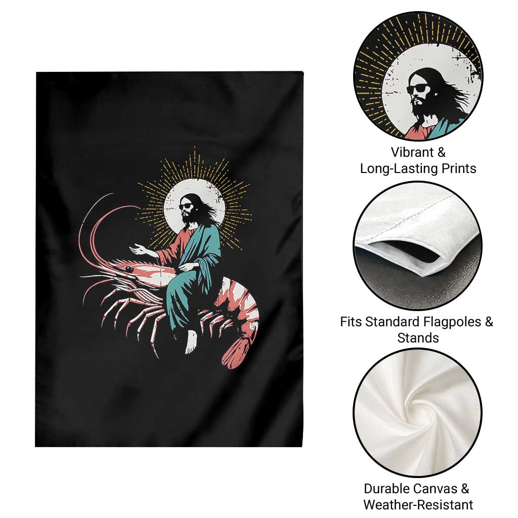 Funny Christian Prawn Garden Flag Retro Jesus Riding A Shrimp Meme TS11 Print Your Wear